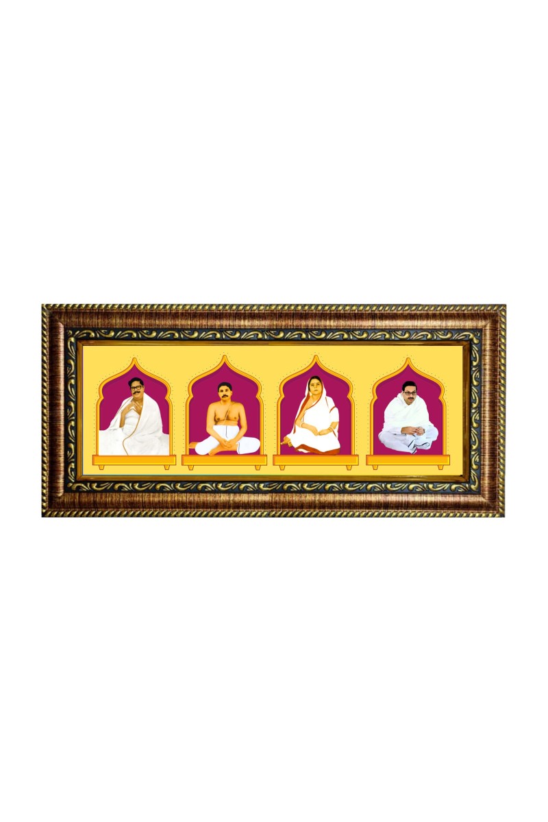 Hitech Sales Anukul Chandra Thakur Pariwar, Barda, Barama, Anukul Thakur, Babai Da - Photos in One Religious Photo Frame (16.6 x 6.6 inches, Golden, Pvc Frame)