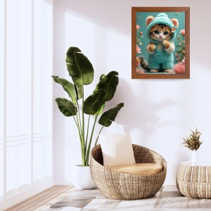 AI Funny Cute Kitty Cat Art Picture for Kids - 10x14 inches, Brown Color - Perfect Wall Decor for Children's Room