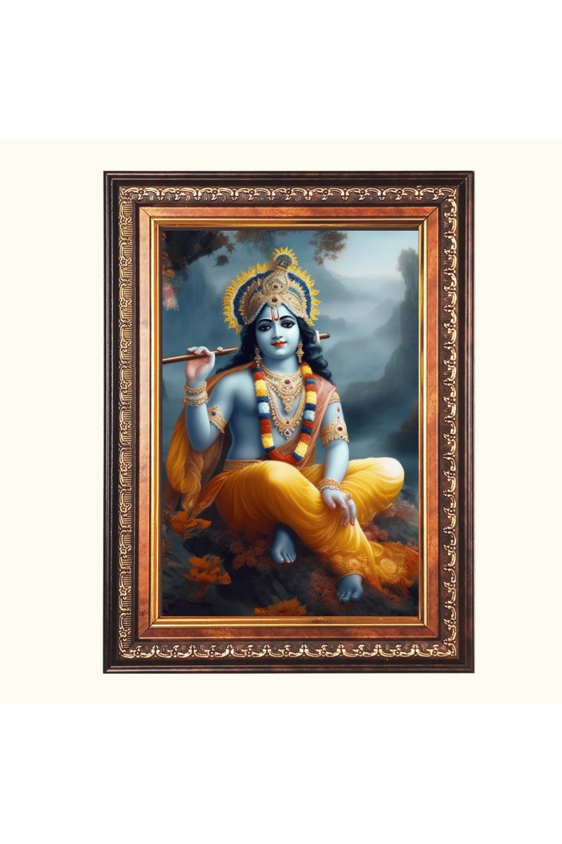 Sri Krishna Color Photo 10x14 Inch - Vibrant Religious Wall Art for Home or Office Decor.