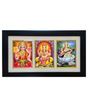 Hi tech Sales Dhan-laxmi, Ganesh, saraswati photo frame || synthetic photo Frame with Glass || Three Gods in Single Frame (Multicolor) for wall, living room, gifts, pooja
