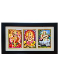 Hi tech Sales Dhan-laxmi, Ganesh, saraswati photo frame || synthetic photo Frame with Glass || Three Gods in Single Frame (Multicolor) for wall, living room, gifts, pooja
