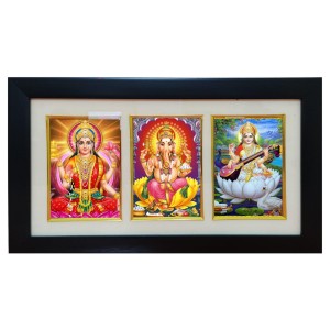 Hi tech Sales Dhan-laxmi, Ganesh, saraswati photo frame || synthetic photo Frame with Glass || Three Gods in Single Frame (Multicolor) for wall, living room, gifts, pooja Hi tech Sales Dhan-laxmi, Ganesh, saraswati photo frame || synthetic photo Frame with Glass || Three Gods in Single Frame (Multicolor) for wall, living room, gifts, pooja