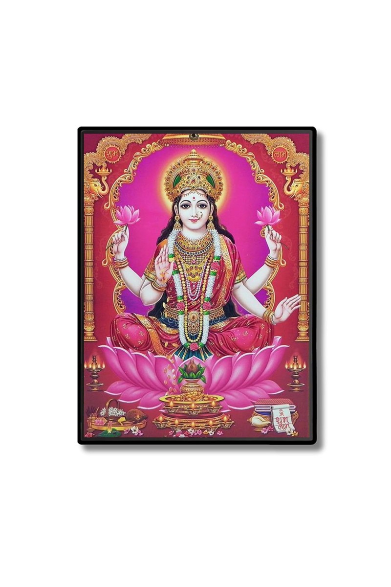 Lakshmi Laminated Photo - 5x7 Inches, Divine Blessings for Home & Office and Temple Decoration