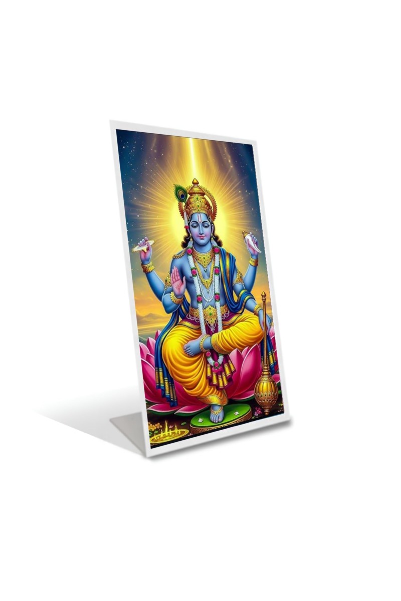 Car Desk/Table Top Lord Vishnu Acrylic L-Style Photo Stand - 2.5x3.5 Inches, Compact And Stylish Spiritual Display (F6663)