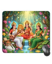 Customized Lakshmi Parvathi Saraswathi Picture Sublimation Mouse Pad | 8 X 7.5 Inch | Smooth Cloth Surface | Non-Slip Rubber Base | Personalized Mousepad for Laptop & Desktop (F17219)