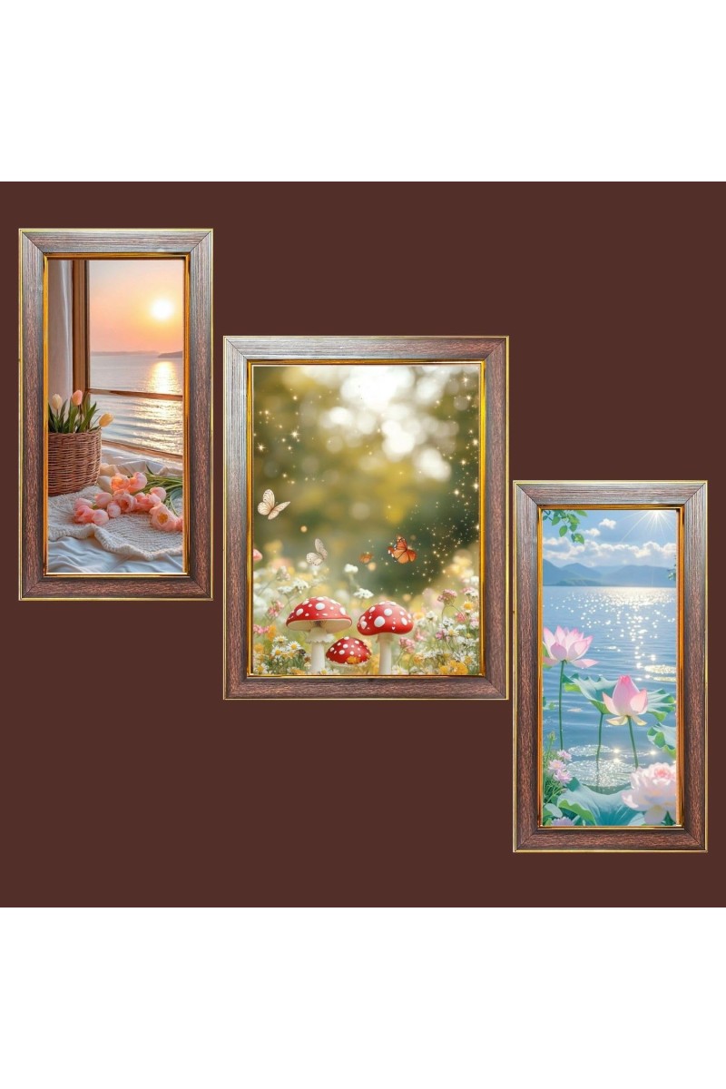 3-Pack Blooming Beyond Photo Frames - 2 Pieces 8x15 Inch & 1 Piece 12x15 Inch - Rustic Wall Art for Home & Office Decor - Botanical Wall Hanging for Living Room, Bedroom, or Workspace