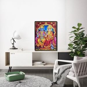 Vishnu Lakshmi Laminated Photo - 5x7 Inches, Divine Blessings for Home & Office and Temple Decoration