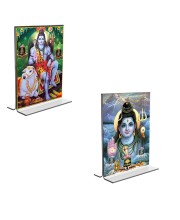 Car Desk/Table Top Lord Shiva Acrylic T-Style Photo Stand - 2.5x3.5 Inches, Compact and Stylish Spiritual Display, easily change 2 photos (Pack of 1)