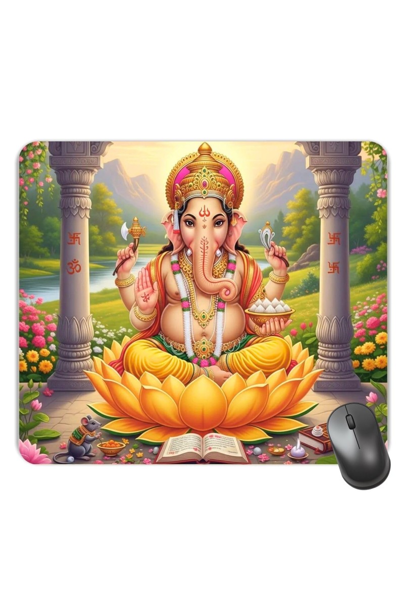 Customized Lord Ganesha Picture Sublimation Mouse Pad | 8 X 7.5 Inch | Smooth Cloth Surface | Non-Slip Rubber Base | Personalized Mousepad for Laptop & Desktop (F16990)
