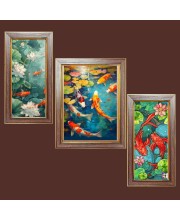 3-Pack Beautiful fish painting Photo Frames - 2 Pieces 10x17 Inch & 1 Piece 14x17 Inch - Rustic Wall Art for Home & Office Decor - Botanical Wall Hanging for Living Room, Bedroom, or Workspace