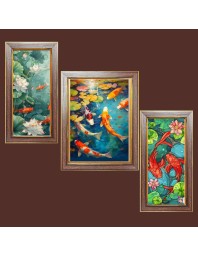3-Pack Beautiful fish painting Photo Frames - 2 Pieces 14x21 Inch & 1 Piece 18x21 Inch - Rustic Wall Art for Home & Office Decor - Botanical Wall Hanging for Living Room, Bedroom, or Workspace