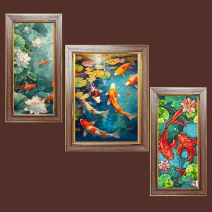 3-Pack Beautiful fish painting Photo Frames - 2 Pieces 14x21 Inch & 1 Piece 18x21 Inch - Rustic Wall Art for Home & Office Decor - Botanical Wall Hanging for Living Room, Bedroom, or Workspace