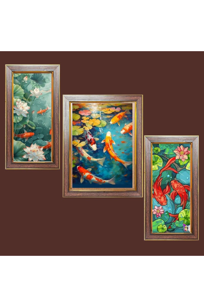 3-Pack Beautiful fish painting Photo Frames - 2 Pieces 6x13 Inch & 1 Piece 10x13 Inch - Rustic Wall Art for Home & Office Decor - Botanical Wall Hanging for Living Room, Bedroom, or Workspace