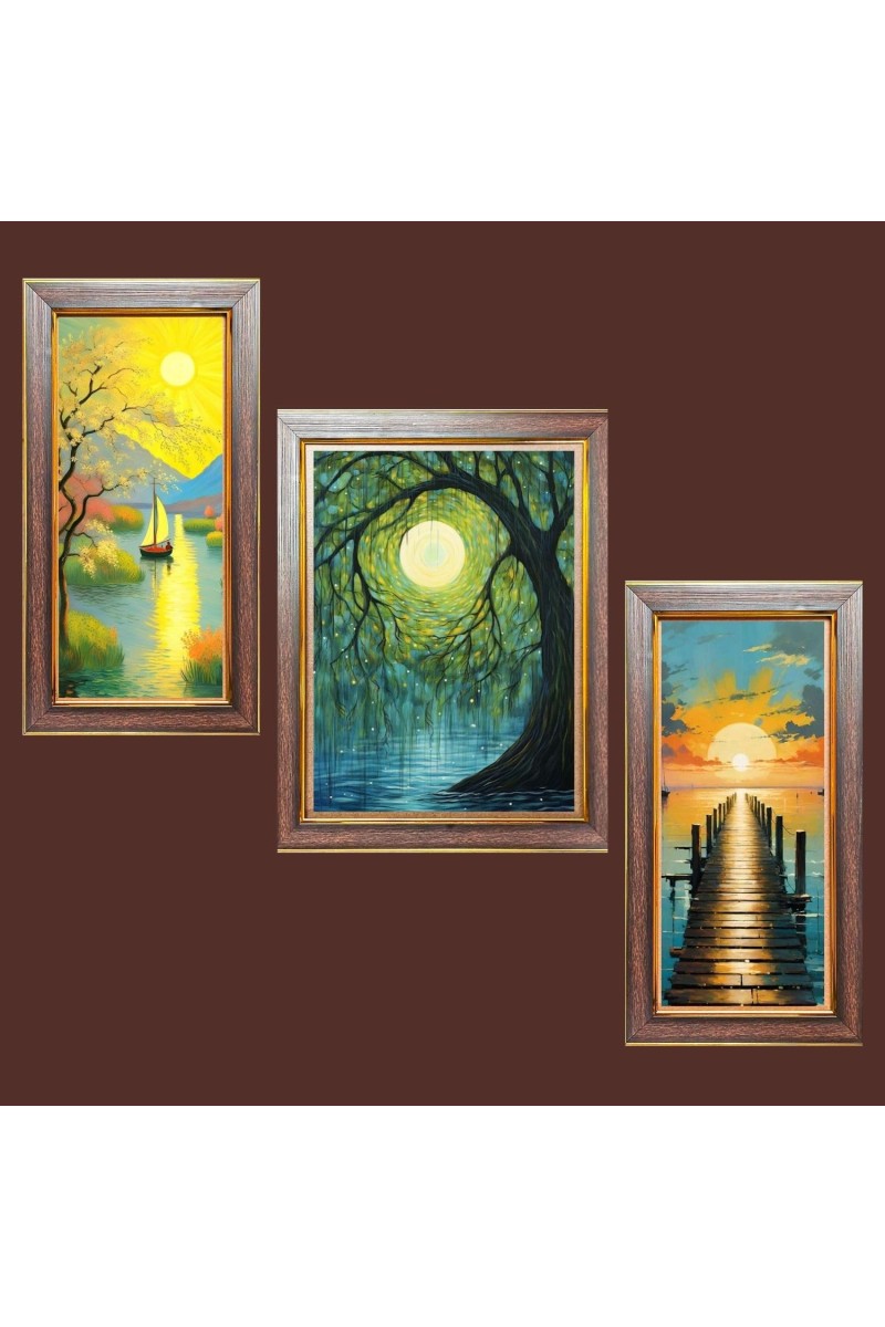 3-Pack Dawnâ€™s Gentle Glow Photo Frames - 2 Pieces 8x15 Inch & 1 Piece 12x15 Inch - Rustic Wall Art for Home & Office Decor - Botanical Wall Hanging for Living Room, Bedroom, or Workspace