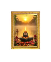 Lord Shiva lingam Photo Frame - 10x14 Inches, Brown Wooden Frame for Home, Office & Temple Decoration