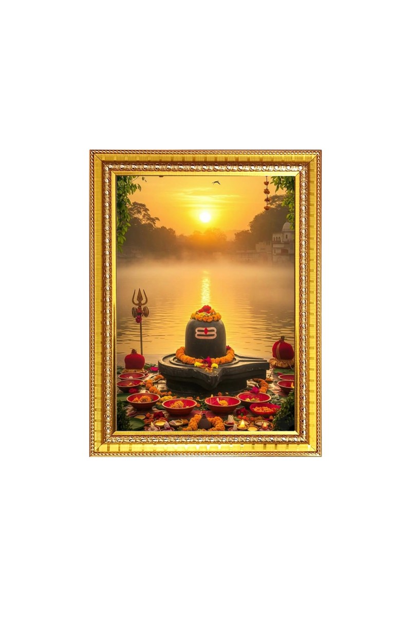 Lord Shiva lingam Photo Frame - 12x16 Inches, Brown Wooden Frame for Home, Office & Temple Decoration