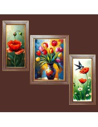3-Pack Beautiful flower painitng Photo Frames - 2 Pieces 12x19 Inch & 1 Piece 16x19 Inch - Rustic Wall Art for Home & Office Decor - Botanical Wall Hanging for Living Room, Bedroom, or Workspace
