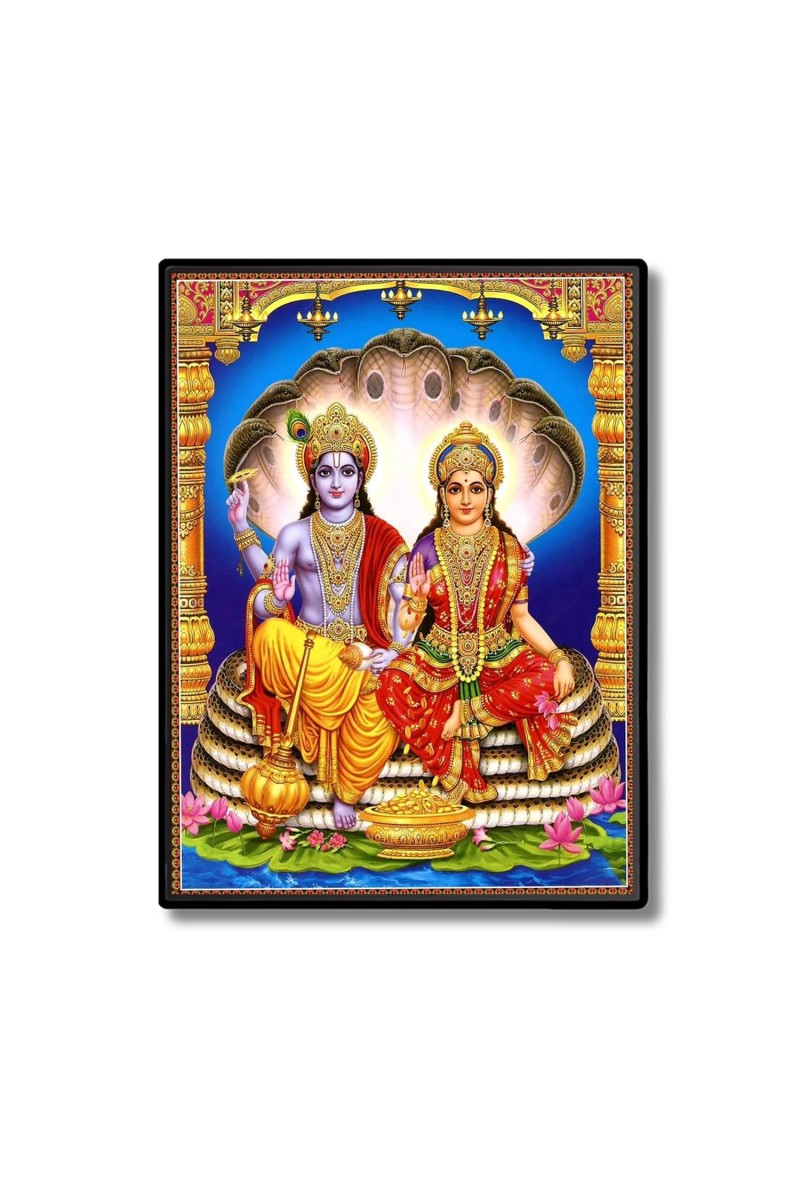 Vishnu Lakshmi Laminated Photo - 5x7 Inches, Divine Blessings for Home & Office and Temple Decoration