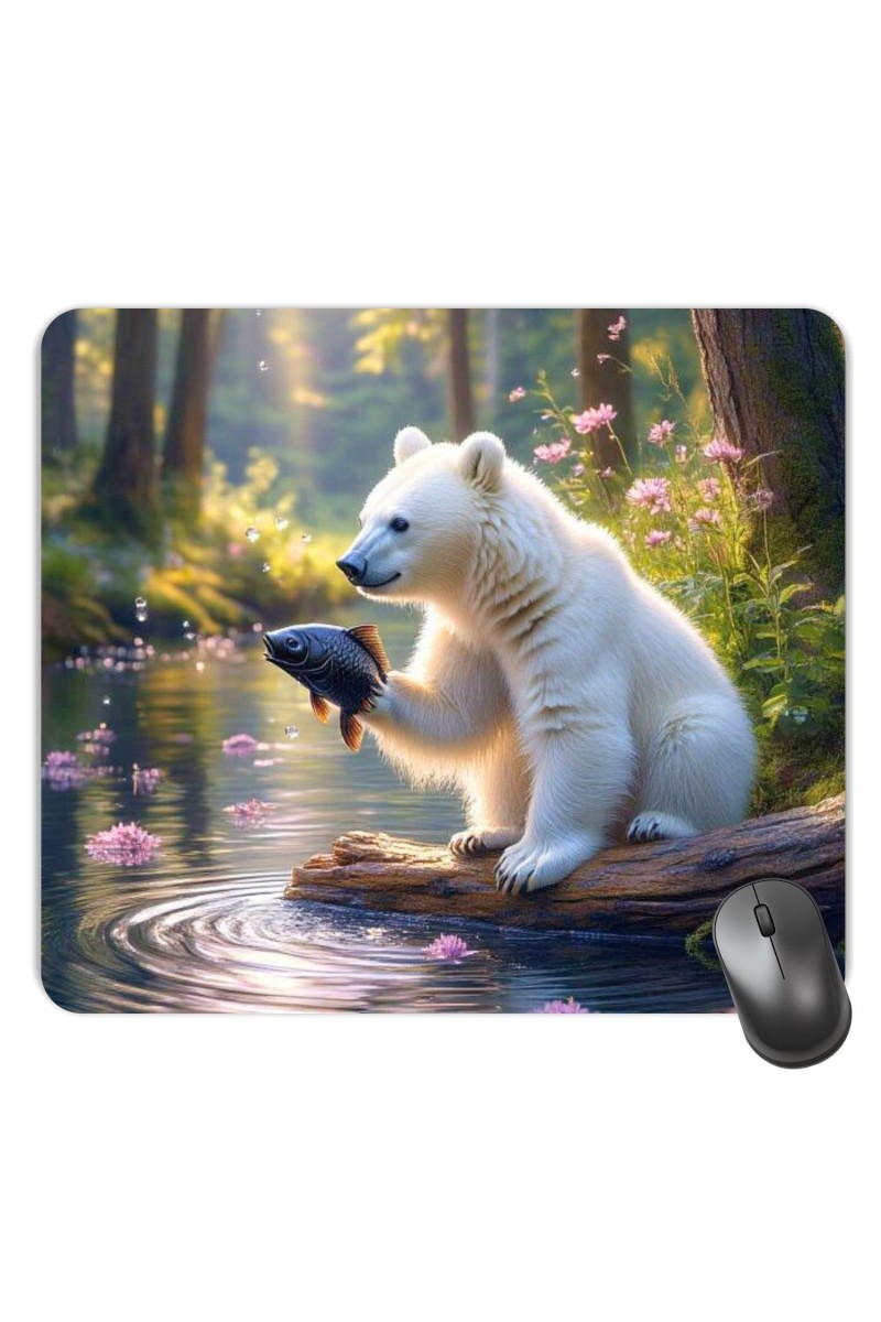 Customized White Bear Picture Sublimation Mouse Pad | 8 X 7.5 Inch | Smooth Cloth Surface | Non-Slip Rubber Base | Personalized Mousepad for Laptop & Desktop (F17347)