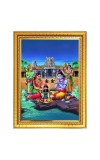 Ram Sita Worshiping Shiva Lingam in rameshwaram Photo Frame - 14x18 Inches, Brown Wooden Frame for Home, Office & Temple Decoration