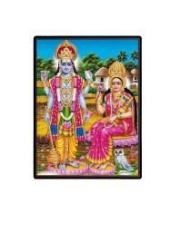 Vishnu Lakshmi Laminated Photo - 9x11 Inches, Divine Blessings for Home & Office and Temple Decoration
