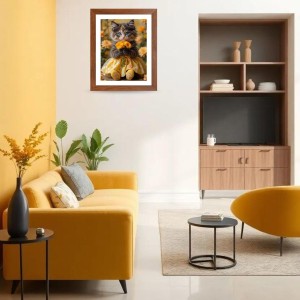 AI Funny Cute Cat Art Picture for Kids - 10x14 inches, Brown Color - Perfect Wall Decor for Children's Room