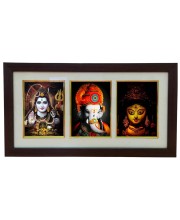 Hitech God Shiv, Ganesh & Ma Durga Wood photo Frame with Glass || Three pictures in one Frame || Three Gods in Single Frame || Frame for Pooja, wall decoration