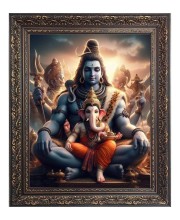 Lord Shiv and baby Ganesh Big Photo Frame - 16x20 Inches for Home & Office Decoration
