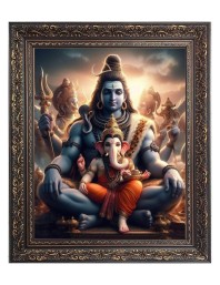 Lord Shiv and baby Ganesh Big Photo Frame - 22x26 Inches for Home & Office Decoration