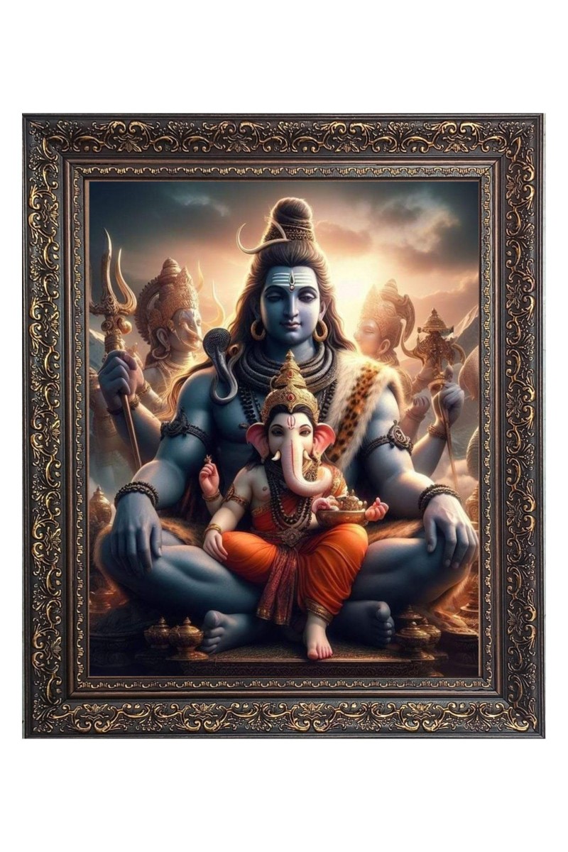Lord Shiv and baby Ganesh Big Photo Frame - 20x24 Inches for Home & Office Decoration