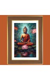 Serene Buddha Photo Frame - 10x14 Inches, Brown Wooden Frame for Home, Office & Temple Decoration