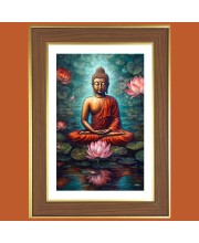 Serene Buddha Photo Frame - 10x14 Inches, Brown Wooden Frame for Home, Office & Temple Decoration