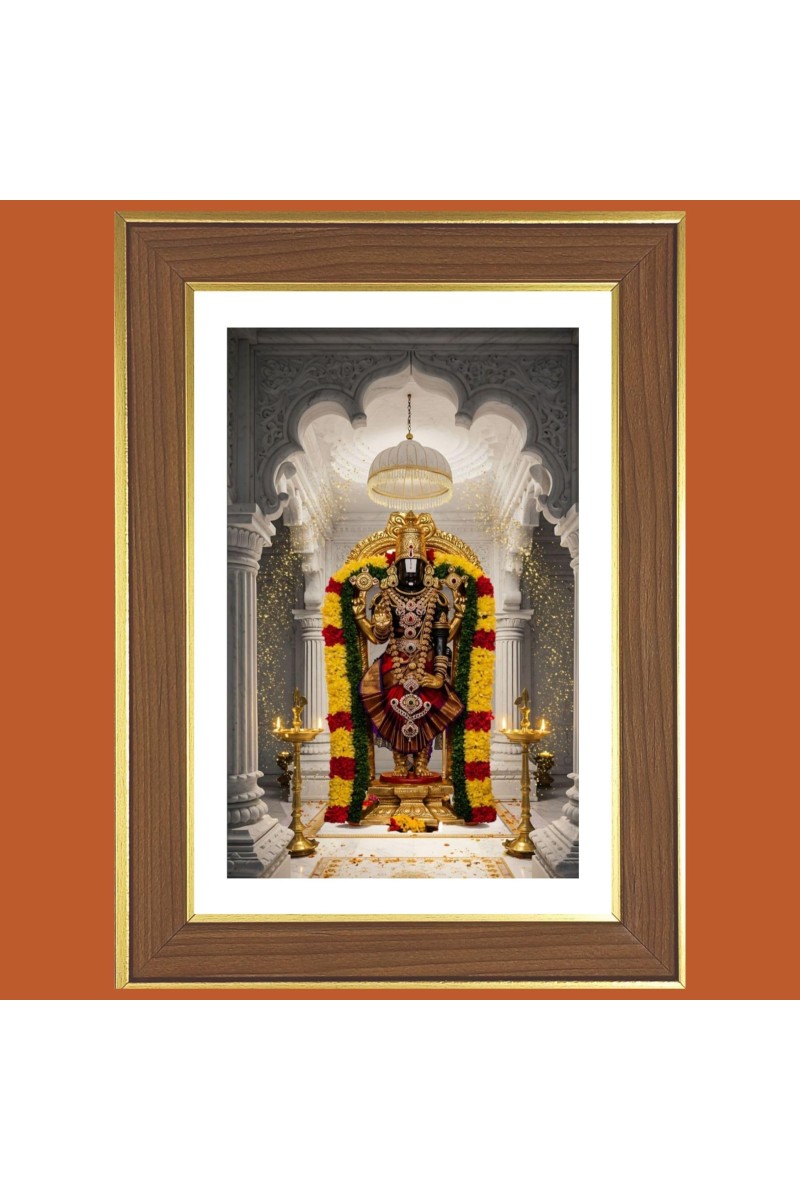 Lord Balaji Photo Frame - 10x14 Inches, Brown Wooden Frame for Home, Office & Temple decoration