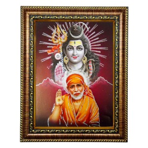 Hi Tech Sales Photo Frame Bhagwan Shuv and Sai Baba Laminated for Office, Wall/Table, Study room & living room, gifts | PVC Frame & Front Face - Glass (10 x 12)