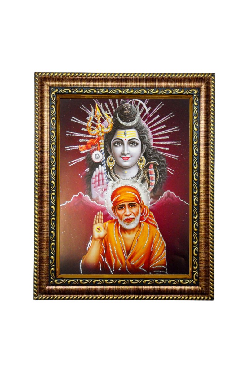Hi Tech Sales Photo Frame Bhagwan Shuv and Sai Baba Laminated for Office, Wall/Table, Study room & living room, gifts | PVC Frame & Front Face - Glass (10 x 12)