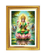 Maha laxmi matha Photo Frame - 10x14 Inches, Brown Wooden Frame for Home, Office & Temple Decoration