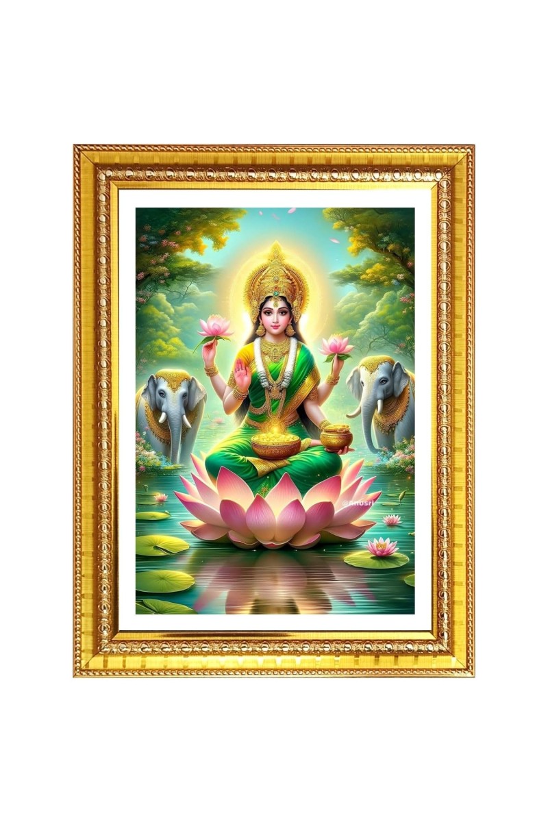 Maha laxmi matha Photo Frame - 10x14 Inches, Brown Wooden Frame for Home, Office & Temple Decoration