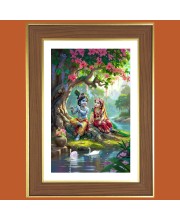 Baby krishna and radha Photo Frame - 10x14 Inches, Brown Wooden Frame for Home, Office & Temple Decoration
