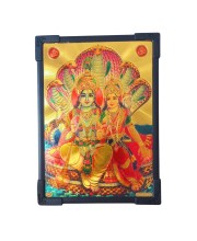 Hitech Sales Hindu God Vishnu and Goddess Lakshmi on Sheshnag Gold Plated Wooden Laminated Photo Frame 5x7 Inch Decorative Frame for Home, Office, and Temple
