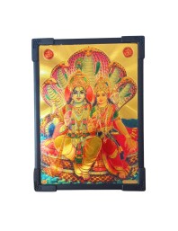 Hitech Sales Hindu God Vishnu and Goddess Lakshmi on Sheshnag Gold Plated Wooden Laminated Photo Frame 5x7 Inch Decorative Frame for Home, Office, and Temple