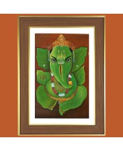 Green Ganapati Photo Frame - 10x14 Inches, Brown Wooden Frame for Home, Office & Temple Decoration