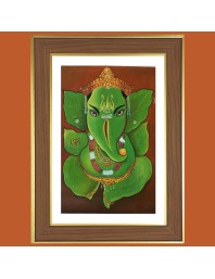 Green Ganapati Photo Frame - 14x18 Inches, Brown Wooden Frame for Home, Office & Temple Decoration
