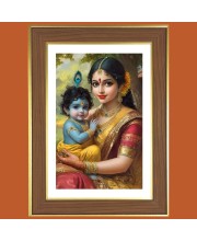 Yashoda maa with little krishna Photo Frame - 10x14 Inches, Brown Wooden Frame for Home, Office & Temple Decoration