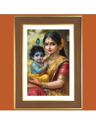 Yashoda maa with little krishna Photo Frame - 12x16 Inches, Brown Wooden Frame for Home, Office & Temple Decoration