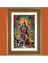 Goddess Adi Shakti Photo Frame - 12x16 Inches, Brown Wooden Frame for Home, Office & Temple decoration