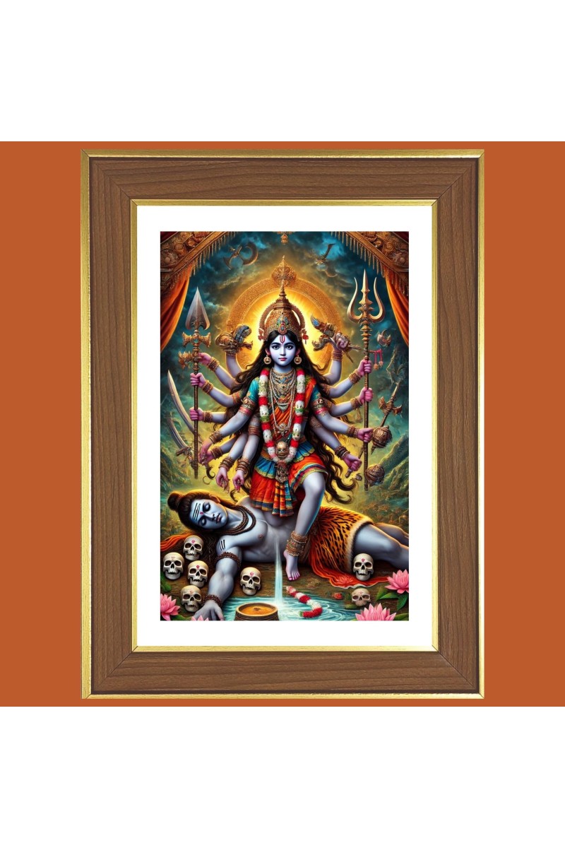 Goddess Adi Shakti Photo Frame - 10x14 Inches, Brown Wooden Frame for Home, Office & Temple decoration