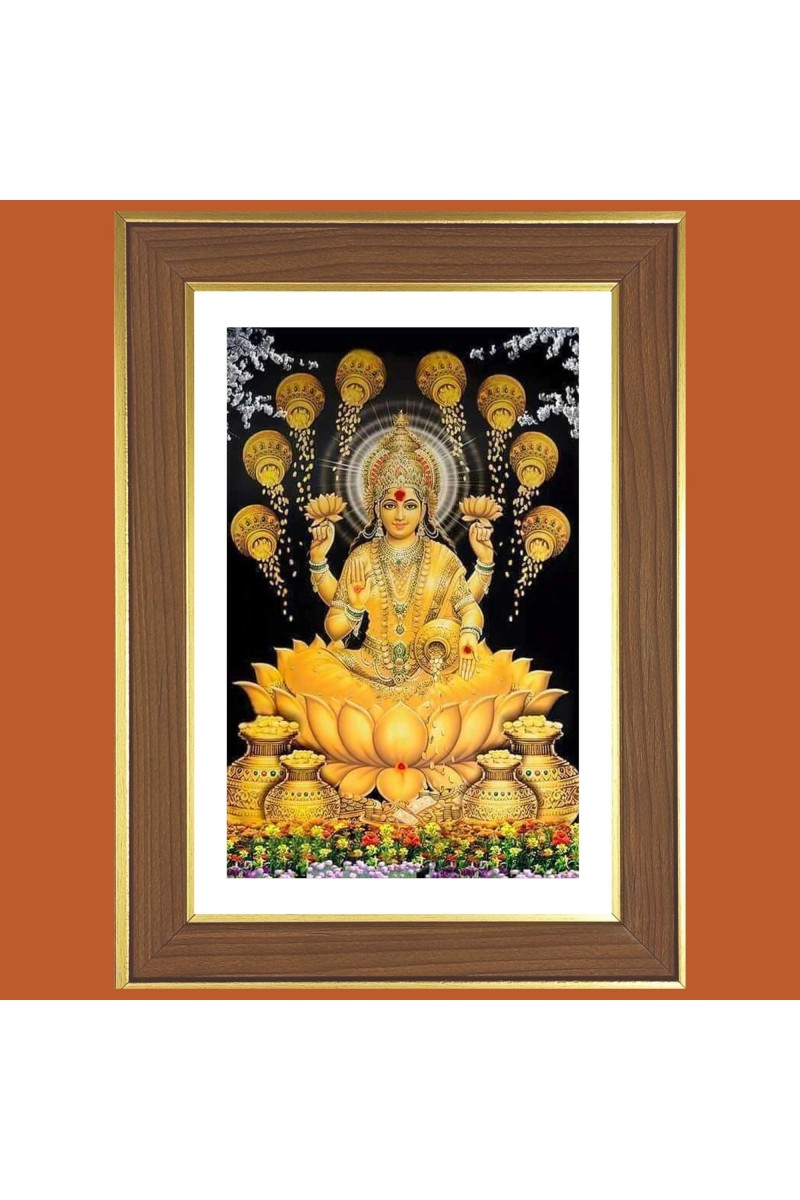 Lakshmi Maa Photo Frame - 10x14 Inches, Brown Wooden Frame for Home, Office & Temple Decoration