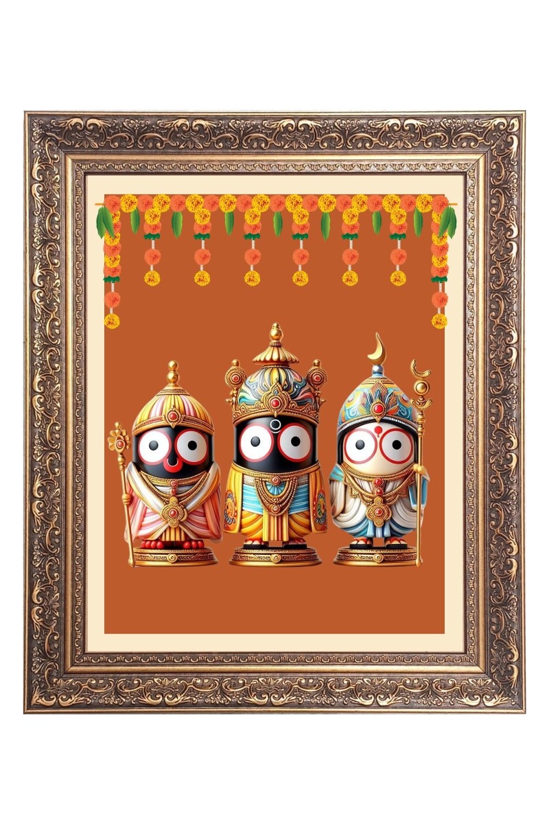Lord Jagannath, Balram and Subhadra Big Photo Frame - 22x26 Inches for Home & Office Decoration