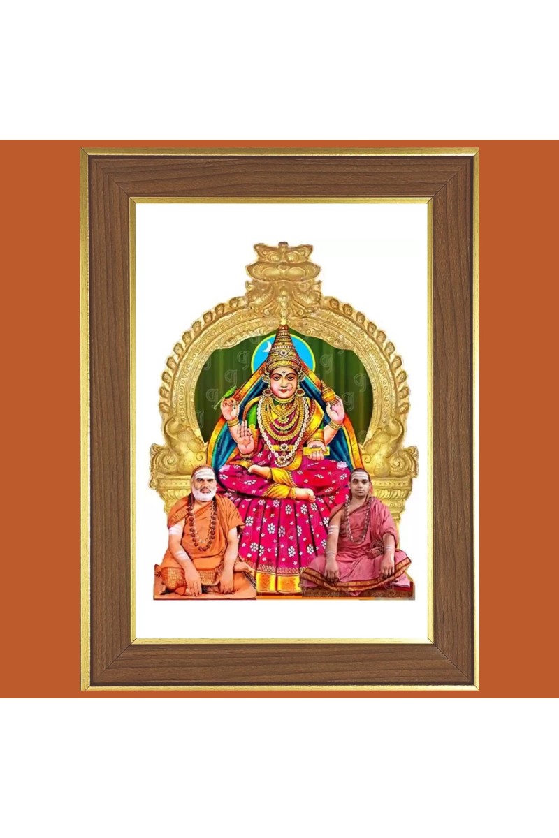 Sringeri Sri Sharadamba Photo Frame - 12x16 Inches, Brown Wooden Frame for Home, Office & Temple Decoration