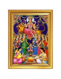 Durga matha Photo Frame - 12x16 Inches, Brown Wooden Frame for Home, Office & Temple Decoration